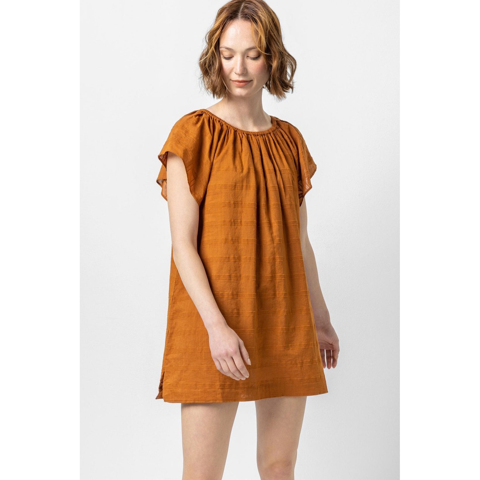 Lilla P Flutter Sleeve Raglan Dress Copper Rust Size Small Lightweight Cute Mini